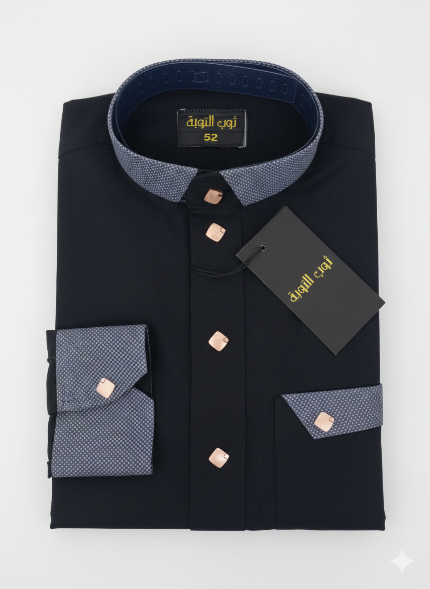 قميص التوبة "أسود كلاسيك" – موديل كول شوميز بسيط وراقي