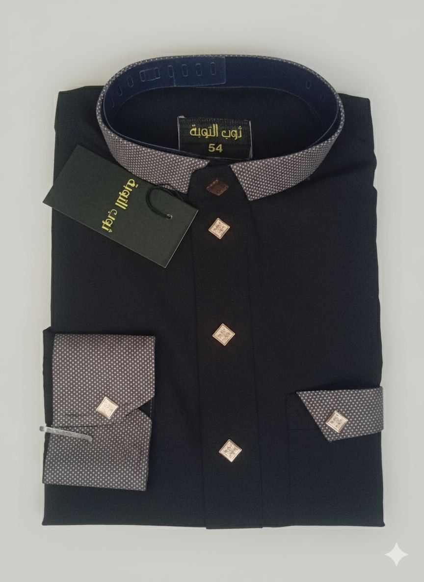 قميص التوبة "أسود كلاسيك" – موديل كول شوميز بسيط وراقي